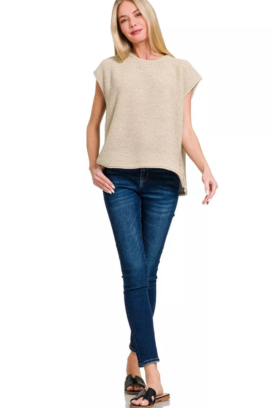 Zenana Oversized Crew Neck Sweater Vest - Tigbul's Variety Fashion Shop