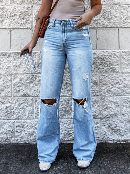 High Waist Distressed Blue Jeans - Tigbul's Variety Fashion Shop