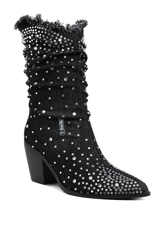 Savant Diamante & Rhinestones Denim Boots - Tigbul's Variety Fashion Shop