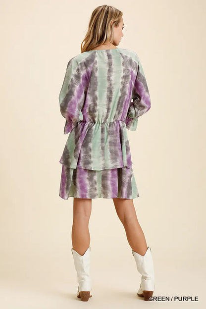 Umgee Tie Dye Ruffled Layered Dress with Elastic Waistband - Tigbul's Variety Fashion Shop