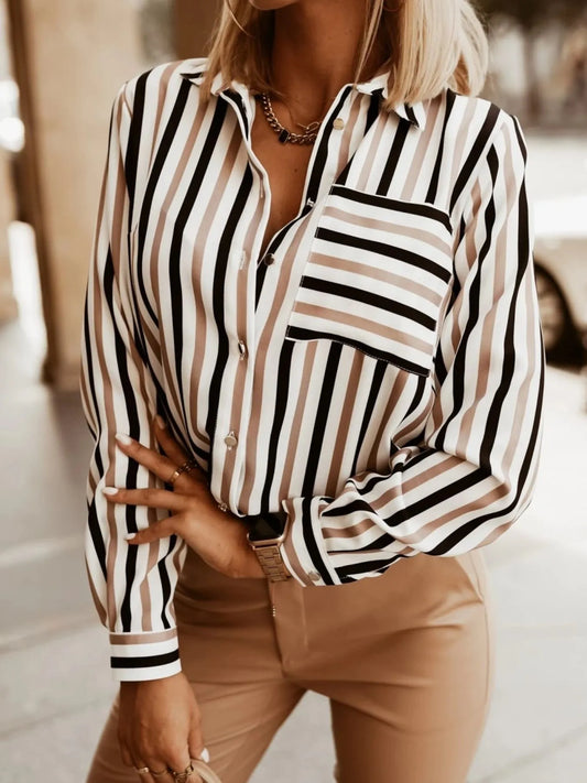 Striped Button-Down Long Sleeve Shirt - Tigbul's Variety Fashion Shop