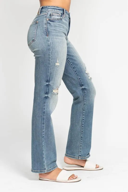 Judy Blue Full Size High Waist Distressed Dad Jean Plus Size - Tigbul's Variety Fashion Shop