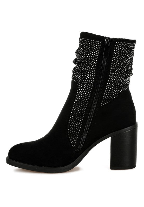 Chinar Rhinestone Studded Slouchy Ankle Boots - Tigbul's Variety Fashion Shop