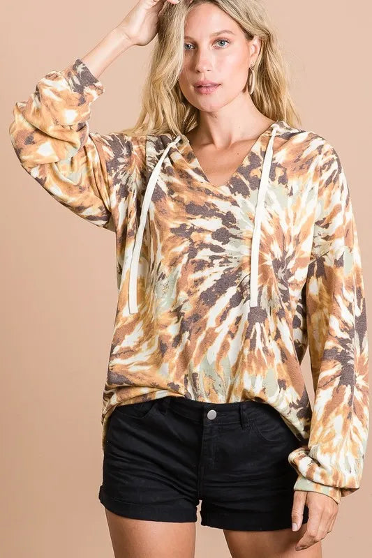 Tie Dye Terry Hoodie With Twill Tape Drawstring - Tigbul's Variety Fashion Shop