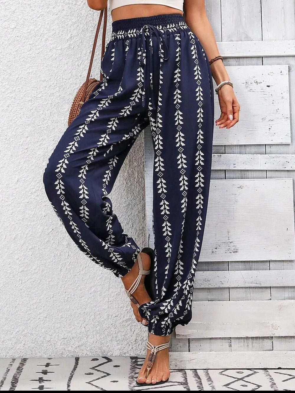 Tied Printed High Waist Pants - Tigbul's Variety Fashion Shop