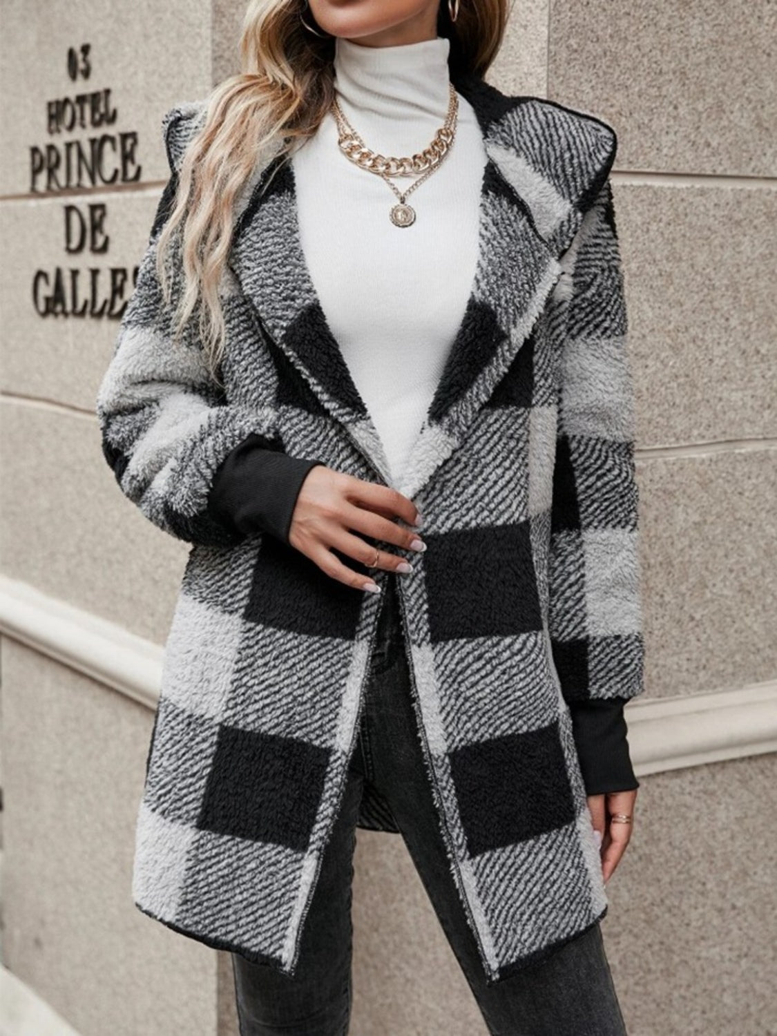 Plaid Long Sleeve Hooded Coat - Tigbul's Variety Fashion Shop