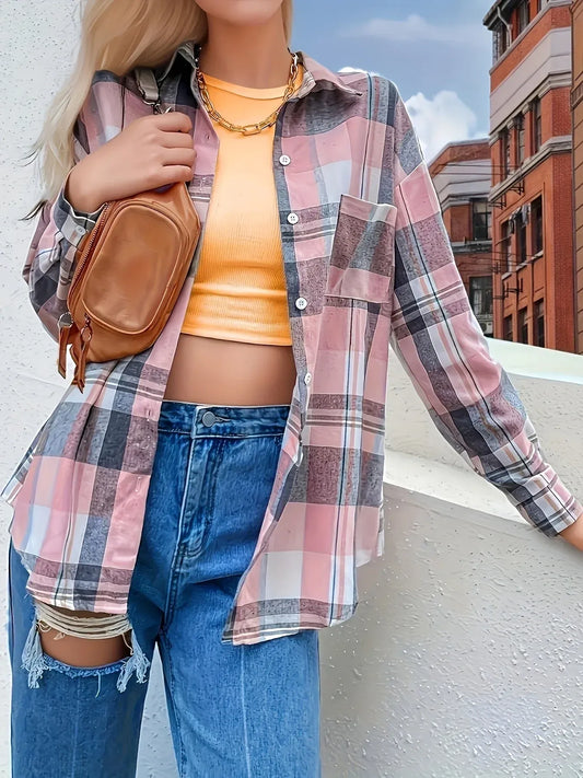 Plaid Button Up Long Sleeve Shirt - Tigbul's Variety Fashion Shop