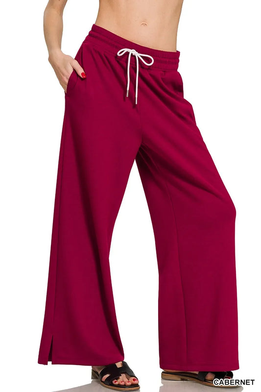 Burgundy Scuba Drawstring Pants - Tigbul's Variety Fashion Shop