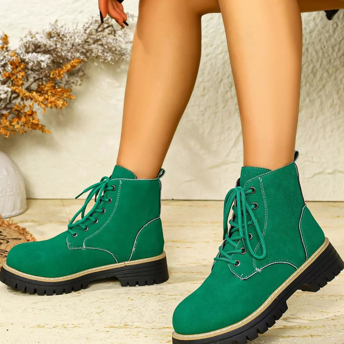 Round Toe Lace Up Boots - Tigbul's Variety Fashion Shop