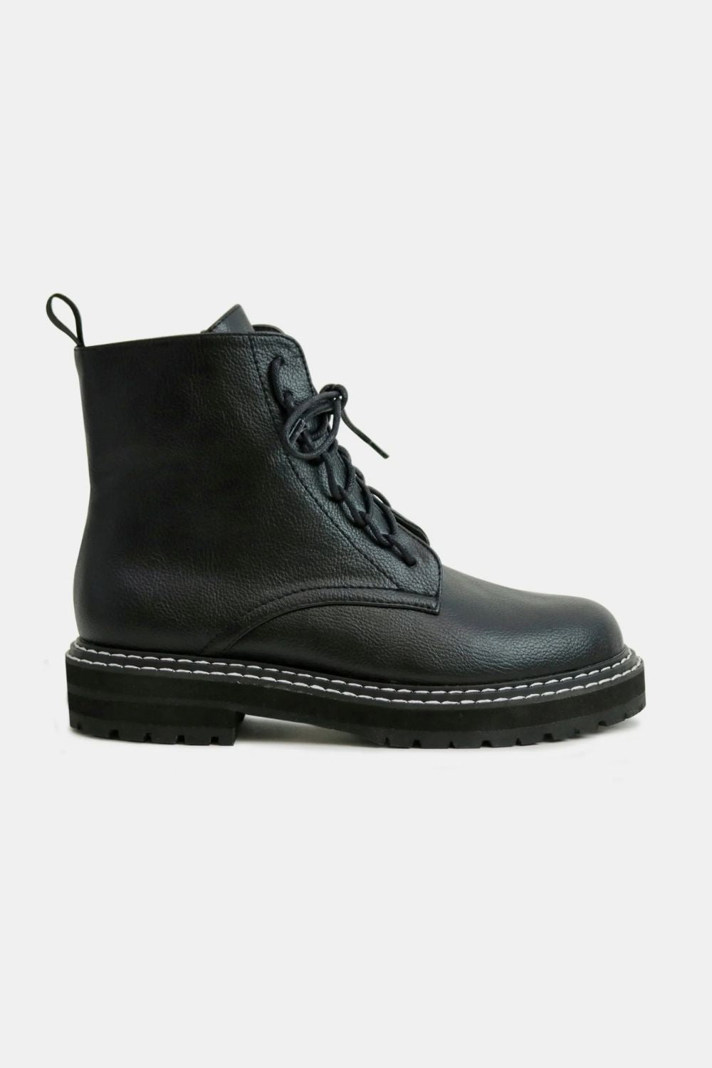 Black Faux Leather Lace-Up Boots with Side Zipper - Tigbul's Variety Fashion Shop