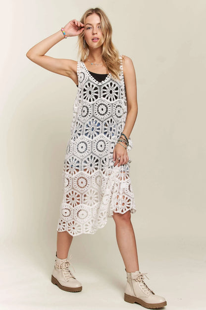 White Crochet Cover-Up Tunic Top - Tigbul's Variety Fashion Shop