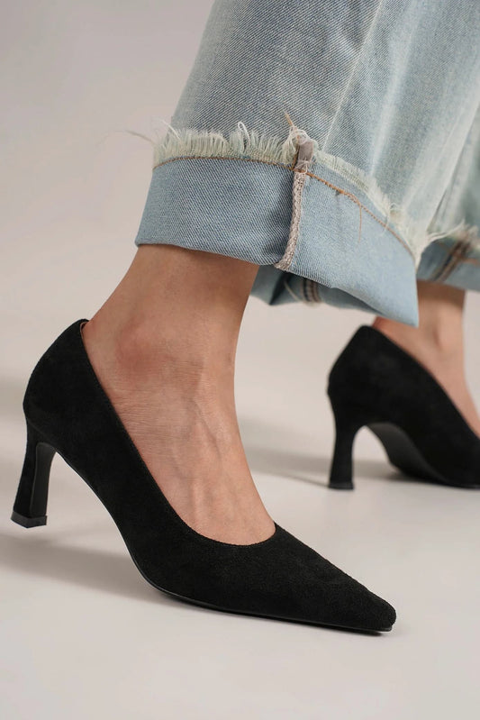 Black Faux Suede Point Toe Pumps - Tigbul's Variety Fashion Shop