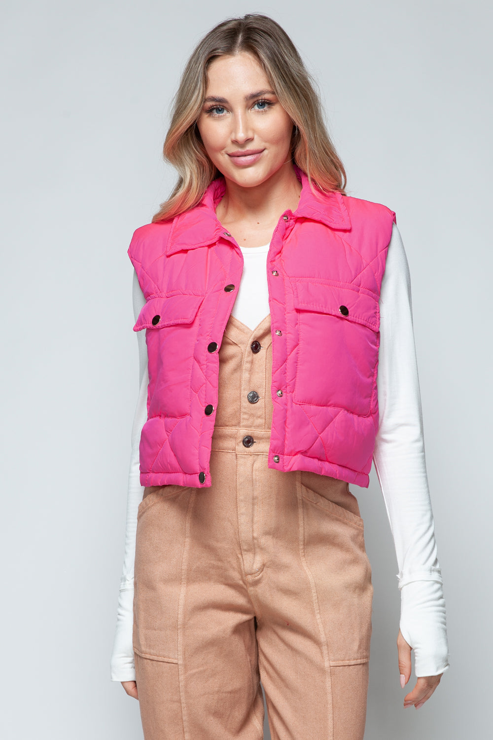 Snobbish Snap Down Quilted Crop Vest - Tigbul's Variety Fashion Shop