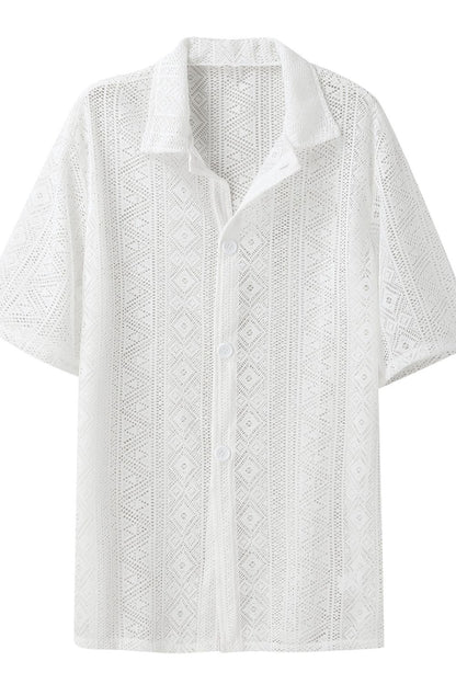 Men's Full Size Lace Half Sleeve Button Down Shirt Plus Size - Tigbul's Variety Fashion Shop