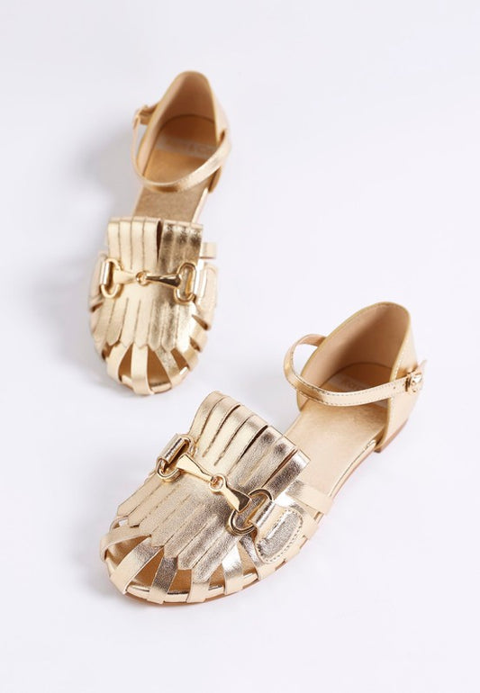 Noori Gold Metallic Fringe Flat Sandals - Tigbul's Variety Fashion Shop