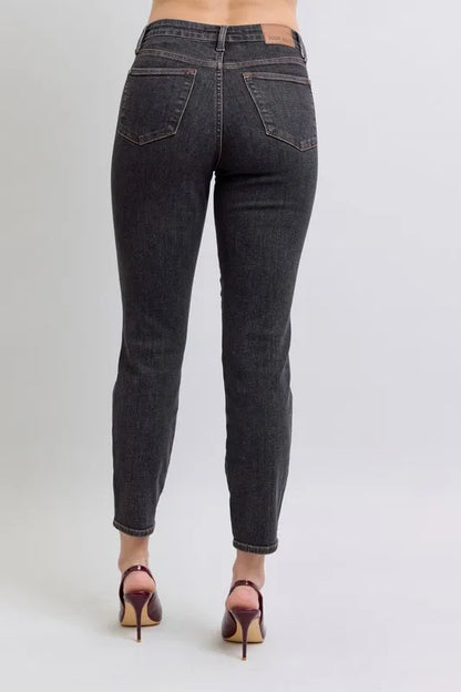 Judy Blue Full Size Midi Rise Tummy Control Slim Jeans Plus Size - Tigbul's Variety Fashion Shop