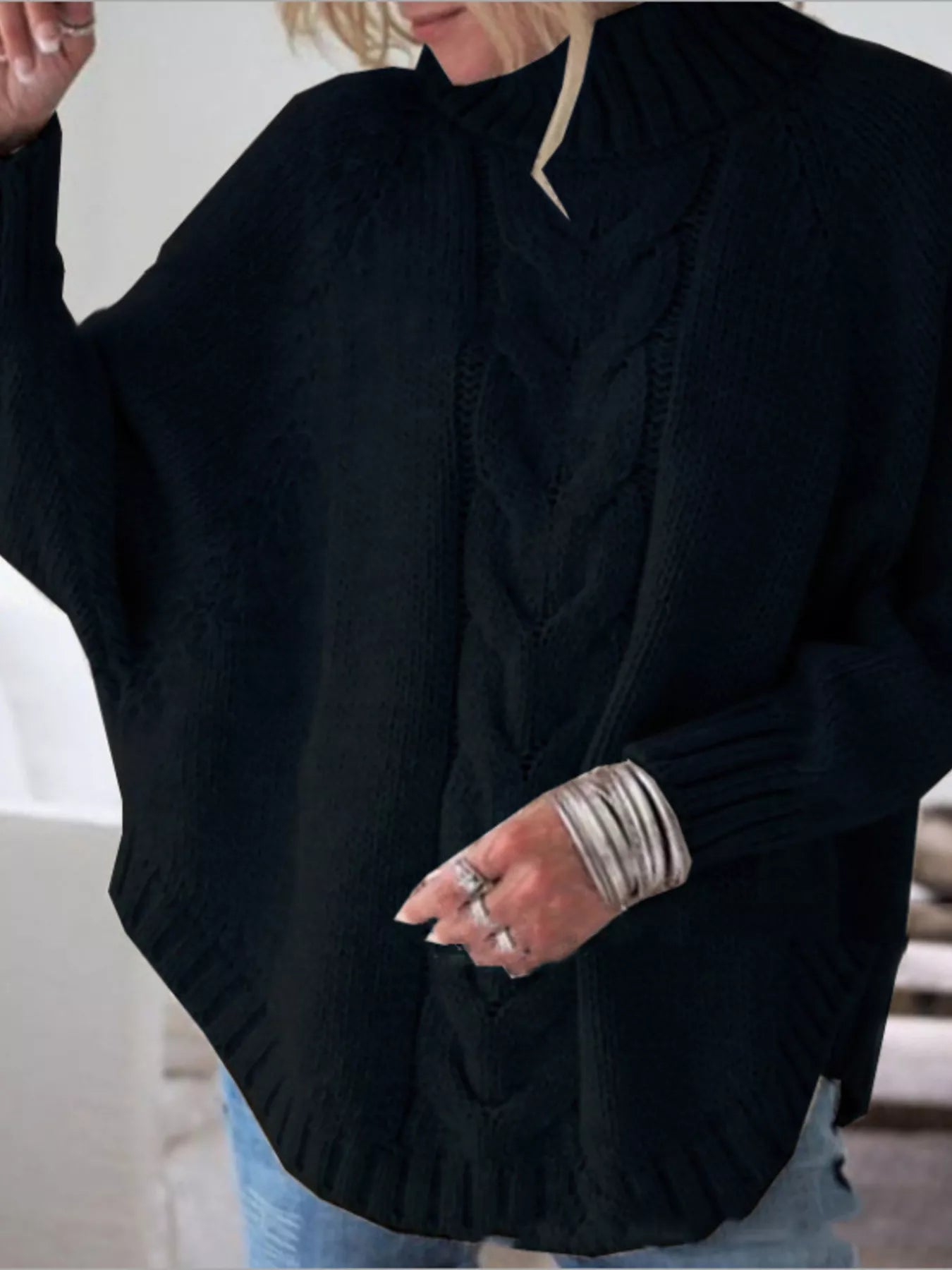 Full Size Cable-Knit Long Sleeve Sweater Plus Size - Tigbul's Variety Fashion Shop