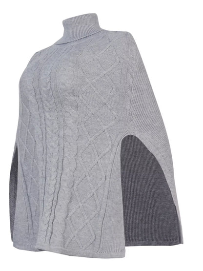 Chunky Cable Knit Turtleneck Poncho Cover Up - Tigbul's Variety Fashion Shop