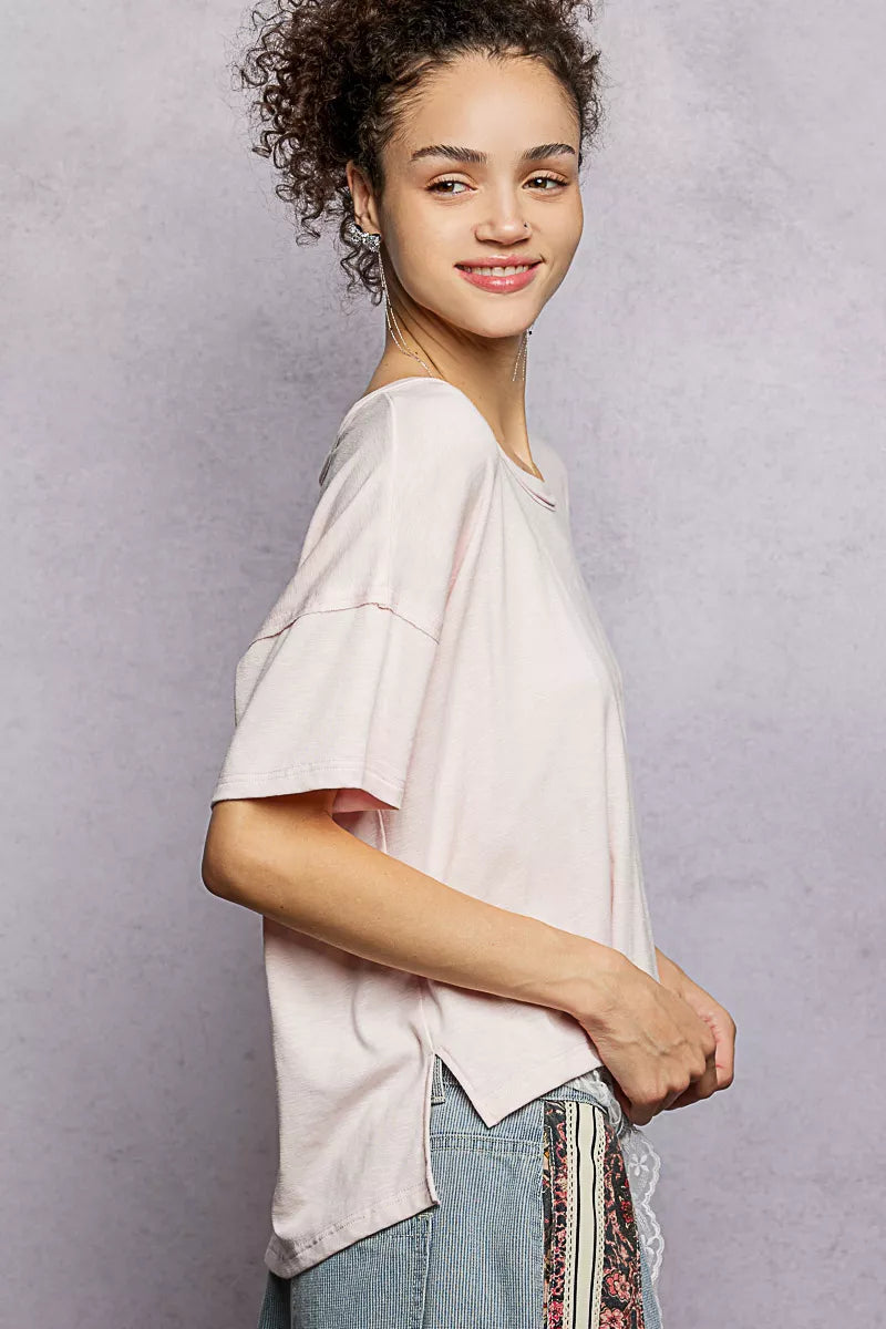 POL Round Neck Short Sleeve T-Shirt with High Low Hem - Tigbul's Variety Fashion Shop