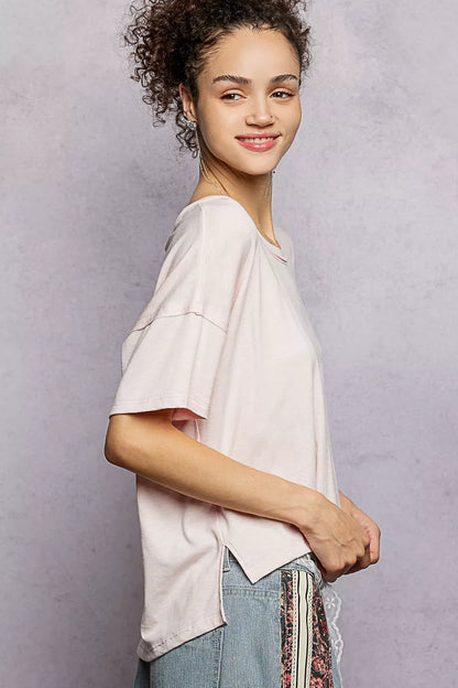 POL Round Neck Short Sleeve T-Shirt with High Low Hem - Tigbul's Variety Fashion Shop