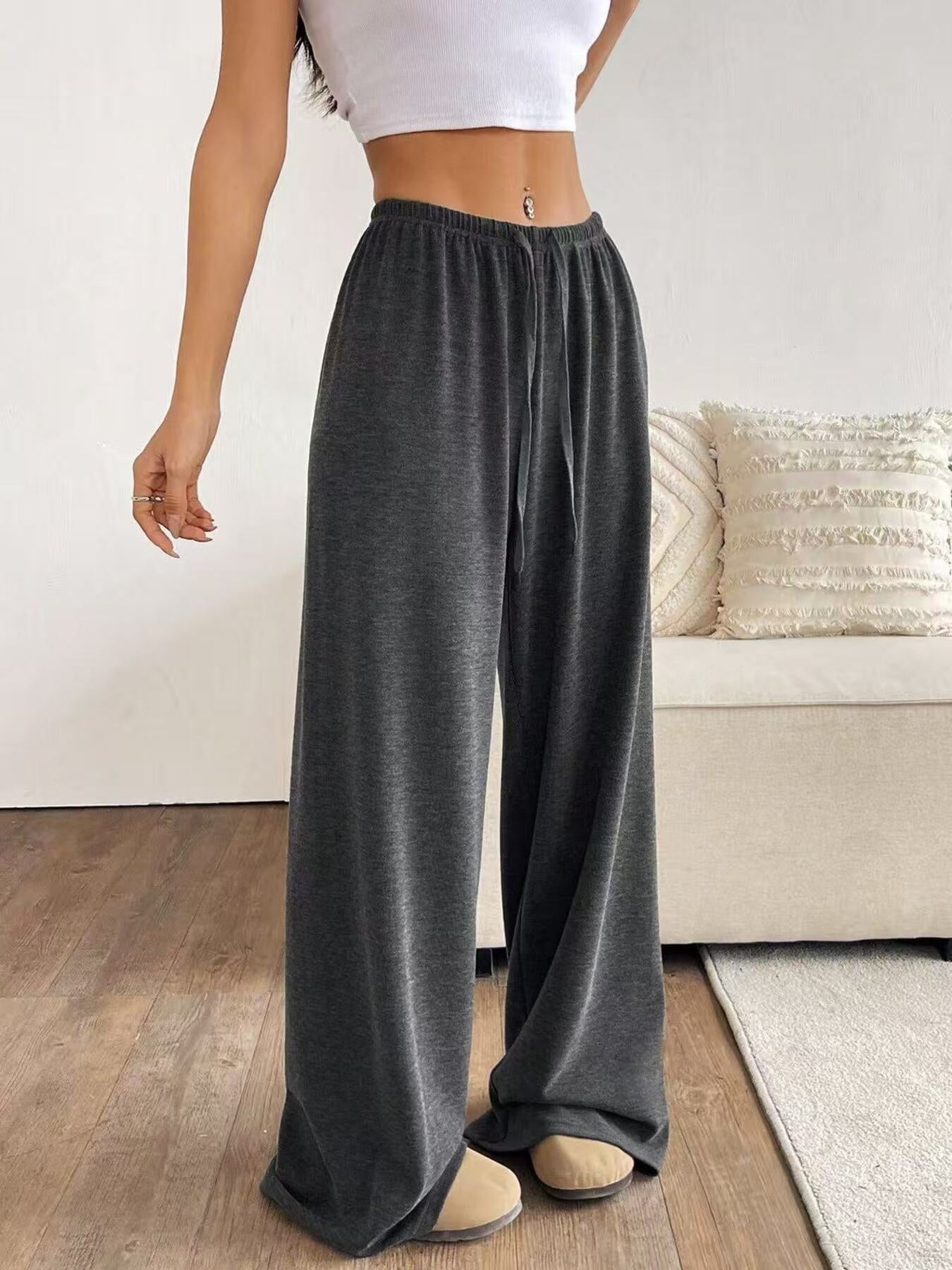 Relaxed Fit Drawstring Pants, dark gray heather wide-leg for easy movement