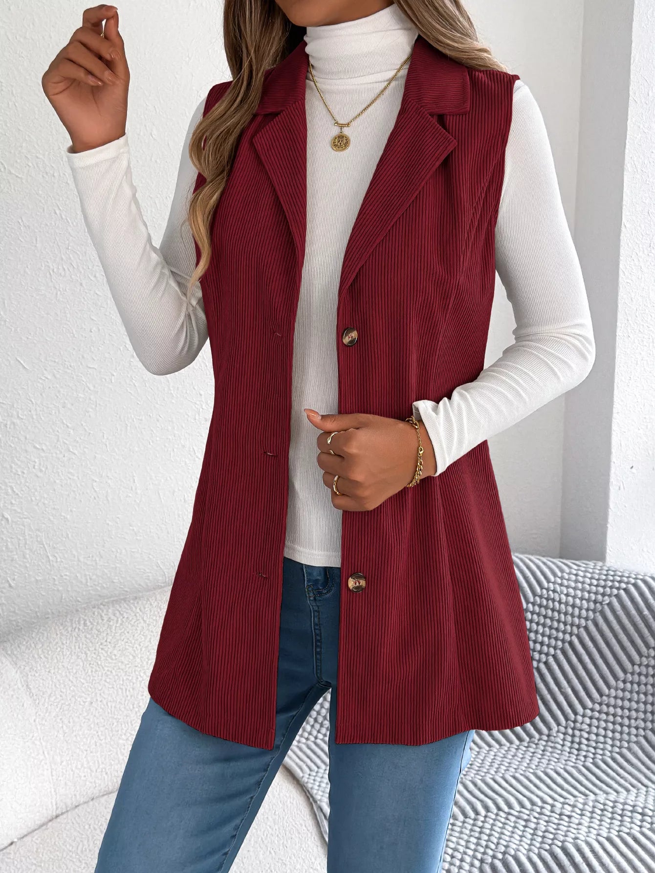 Button-Front Longline Vest Coat - Tigbul's Variety Fashion Shop