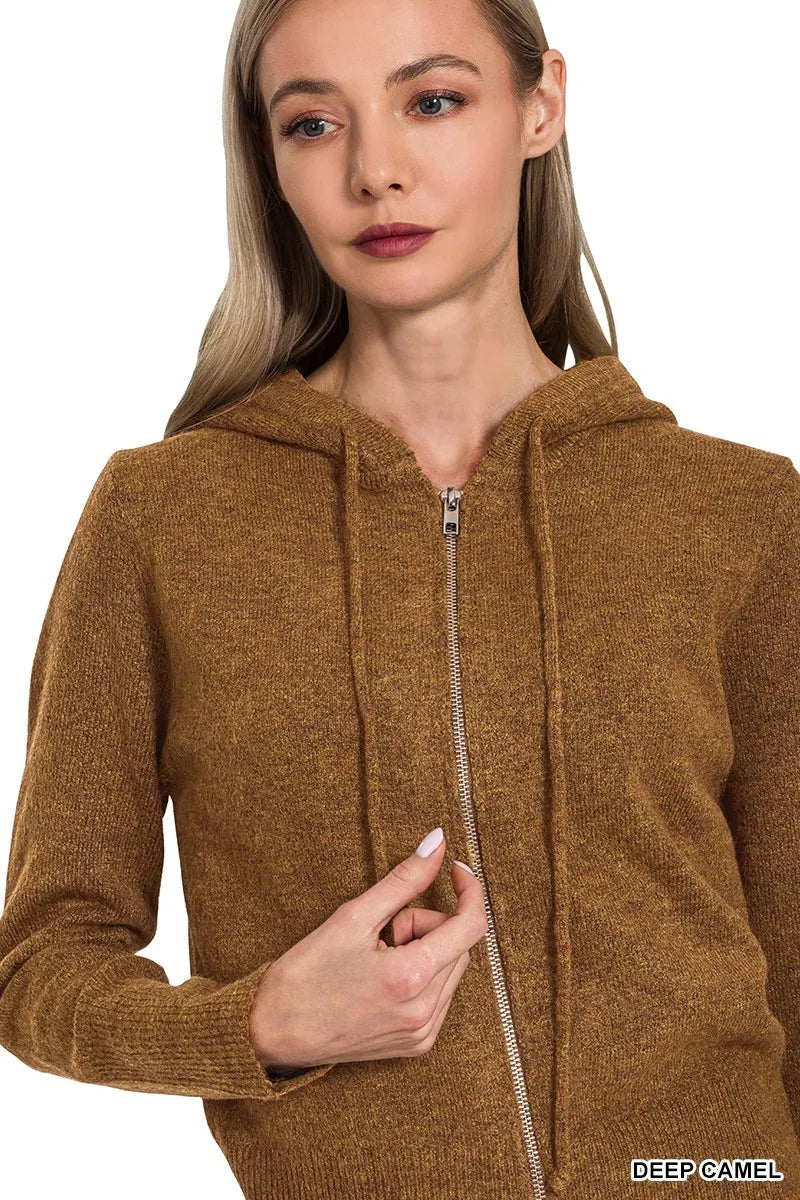 Zenana Drawstring Zip Up Hooded Cardigan - Tigbul's Variety Fashion Shop