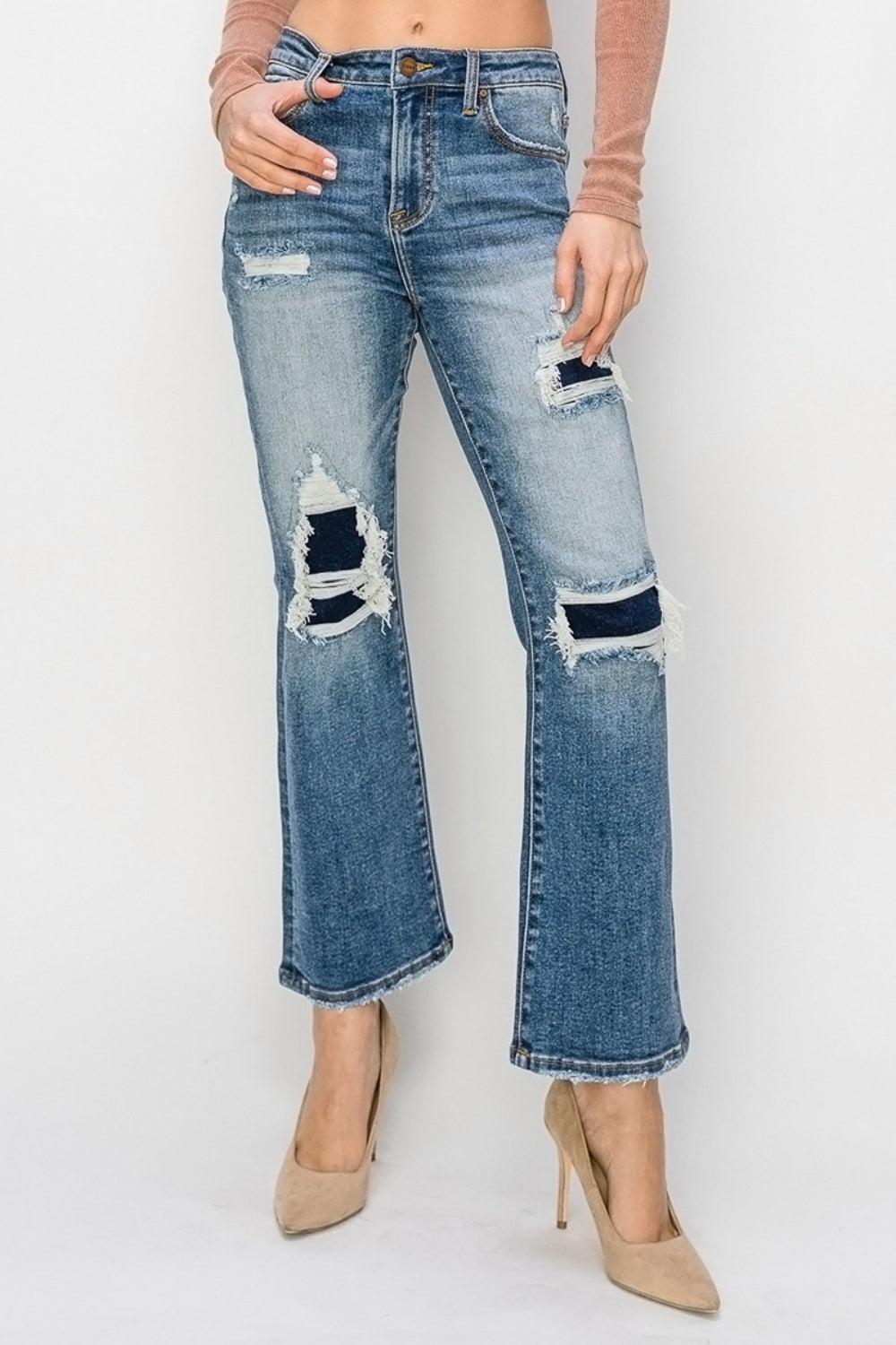 Risen Full Size High Rise Distressed Ankle Flare Jeans - Tigbul's Variety Fashion Shop