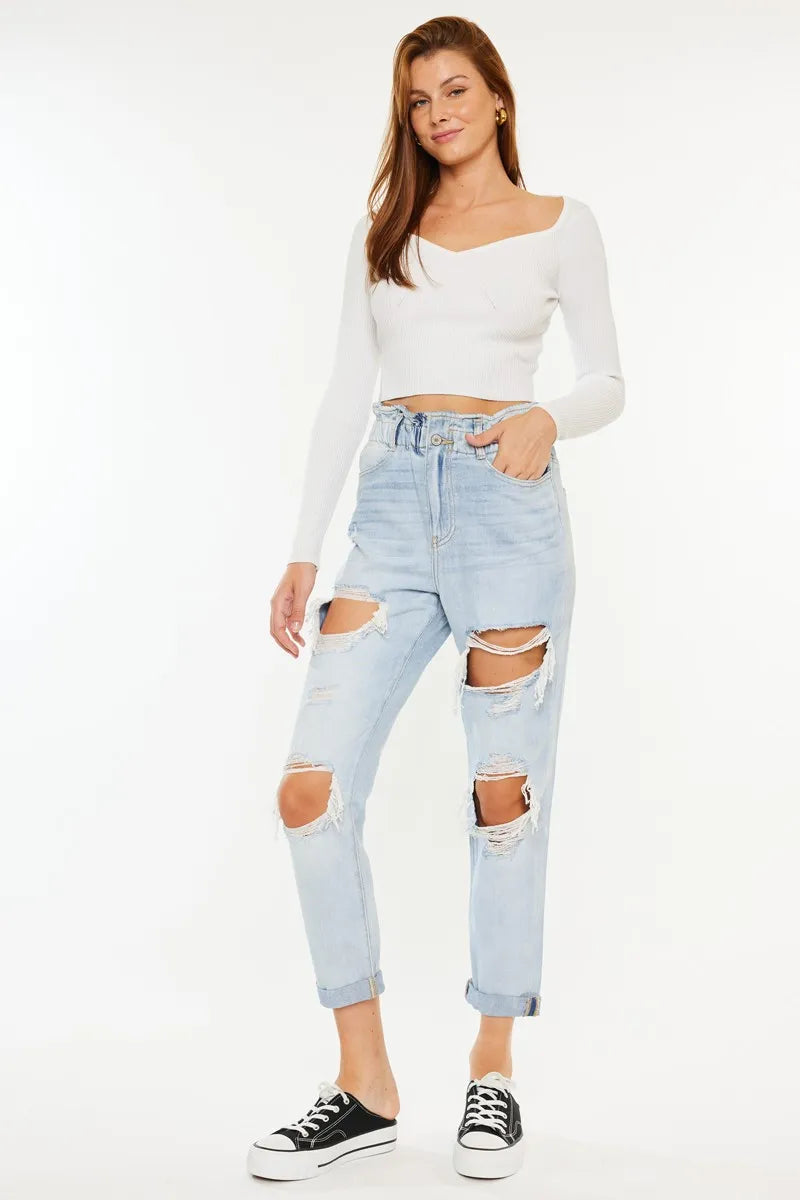Kancan Open Pack Paperbag Mom Jeans - Tigbul's Variety Fashion Shop