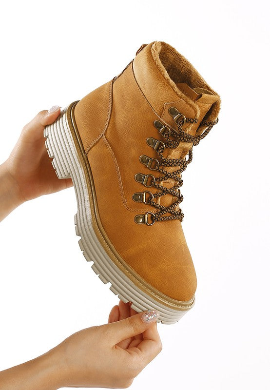 Boskoff Lace-Up Chunky Warm Ankle Boots - Tigbul's Variety Fashion Shop