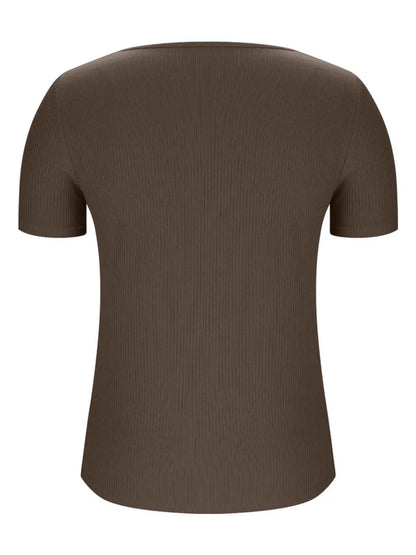 Solid V-Neck Short Sleeve T-Shirt - Tigbul's Variety Fashion Shop