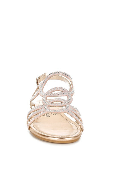 Jisters Cut Out Detail Rhinestone Flat Sandals - Tigbul's Variety Fashion Shop