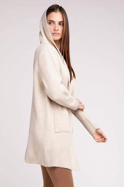 Hooded Open Front Sweater Cardigan - Tigbuls Variety Fashion