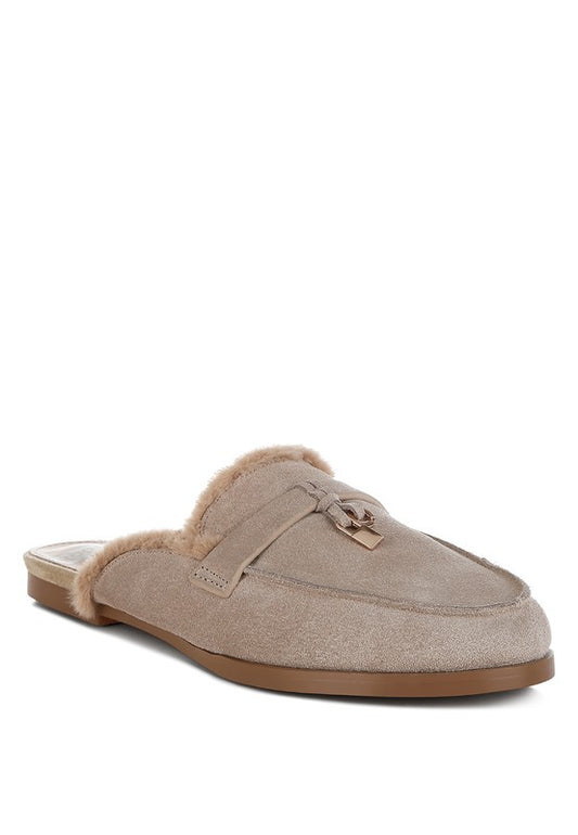 Bosnia Suede & Faux Fur Slip On Mules - Tigbul's Variety Fashion Shop
