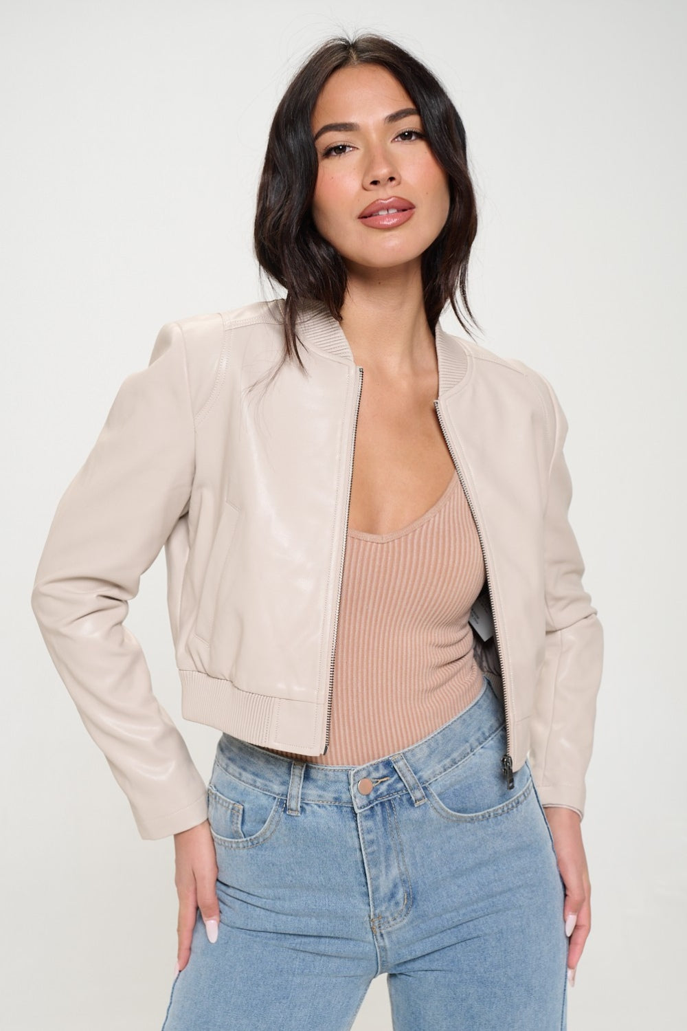 Coalition LA Zip Up Cropped Bomber Jacket - Tigbul's Variety Fashion Shop