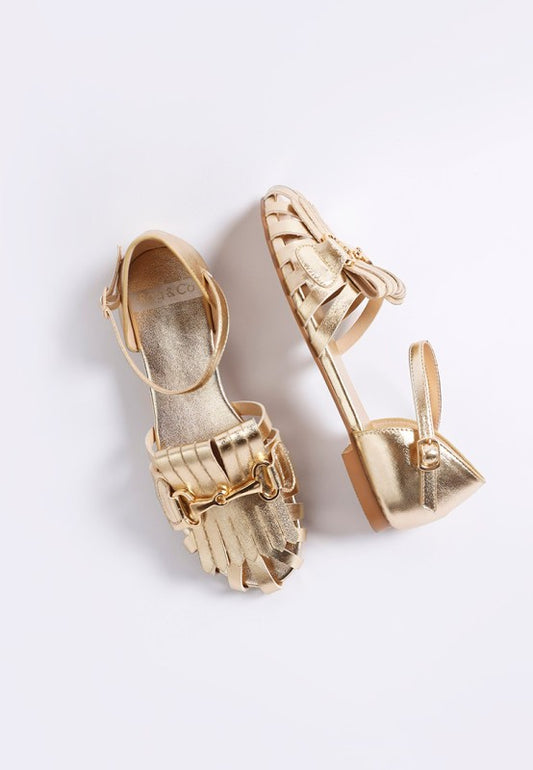 Noori Gold Metallic Fringe Flat Sandals - Tigbul's Variety Fashion Shop
