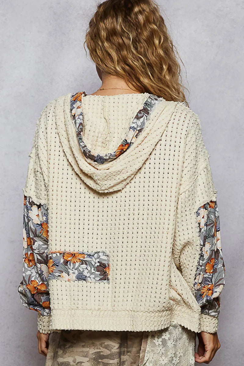 POL Zip Up Floral and Lace Patch Washed Hoodie - Tigbul's Variety Fashion Shop