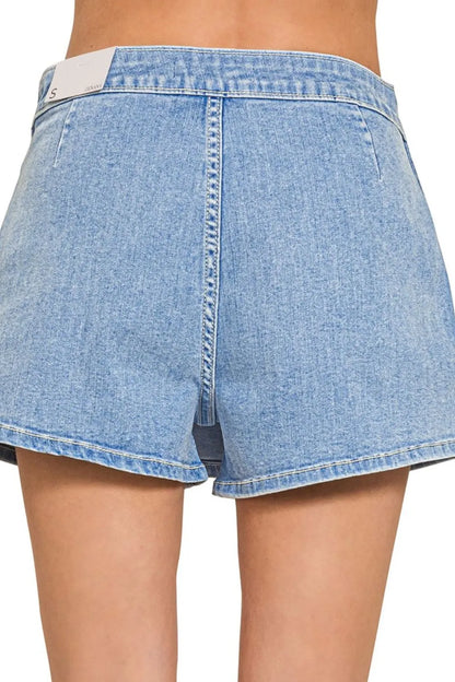 Zenana Wrap Front Skort Denim Shorts - Tigbul's Variety Fashion Shop