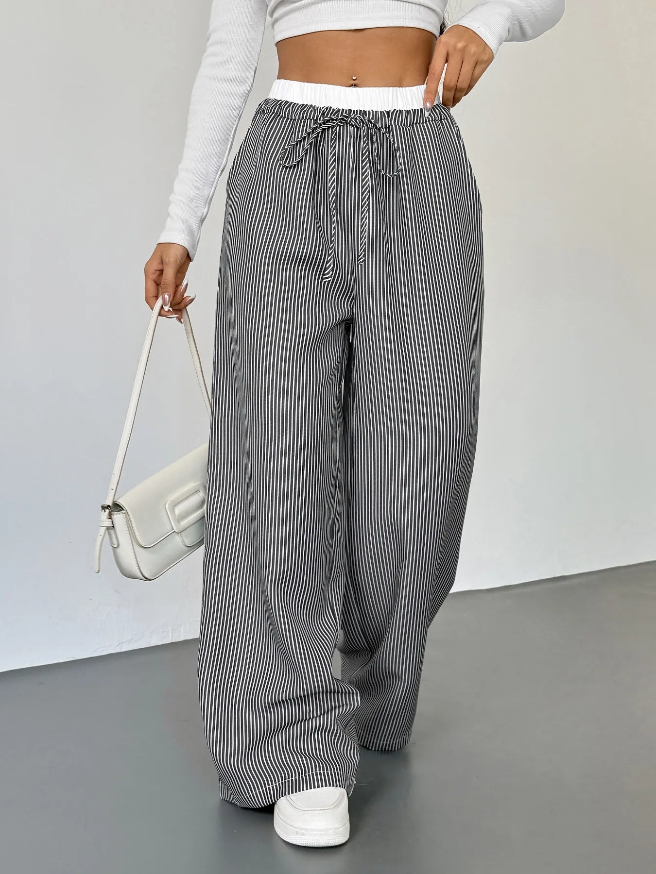 Striped Wide Leg Drawstring Pants - Tigbul's Variety Fashion Shop