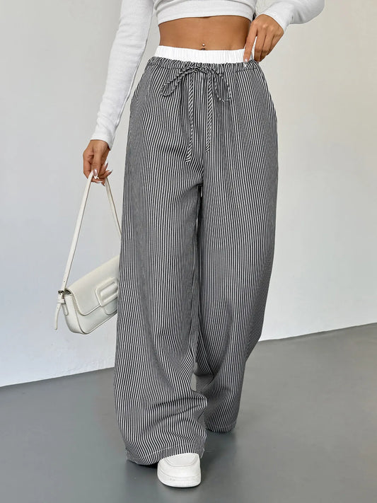 Striped Wide Leg Drawstring Pants - Tigbul's Variety Fashion Shop