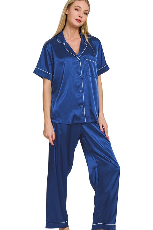 Satin Short Sleeve Top and Pants Pajama Set - Tigbul's Variety Fashion Shop