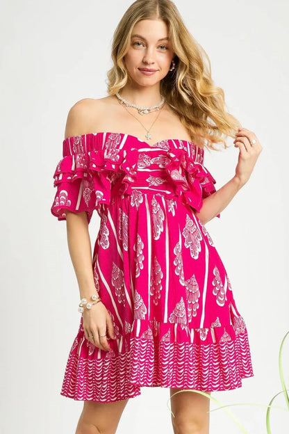 Umgee Off-Shoulder Paisley Print Ruffled Mini Dress - Tigbul's Variety Fashion Shop