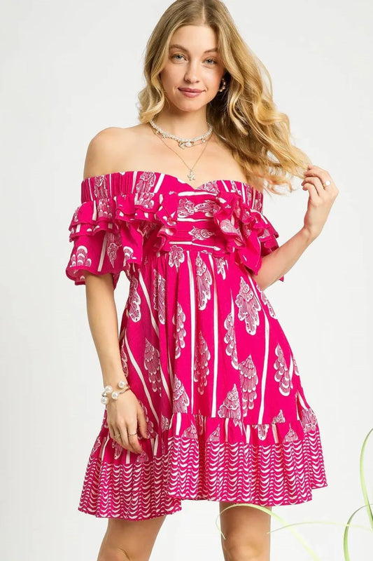 Umgee Off-Shoulder Paisley Print Ruffled Mini Dress - Tigbul's Variety Fashion Shop