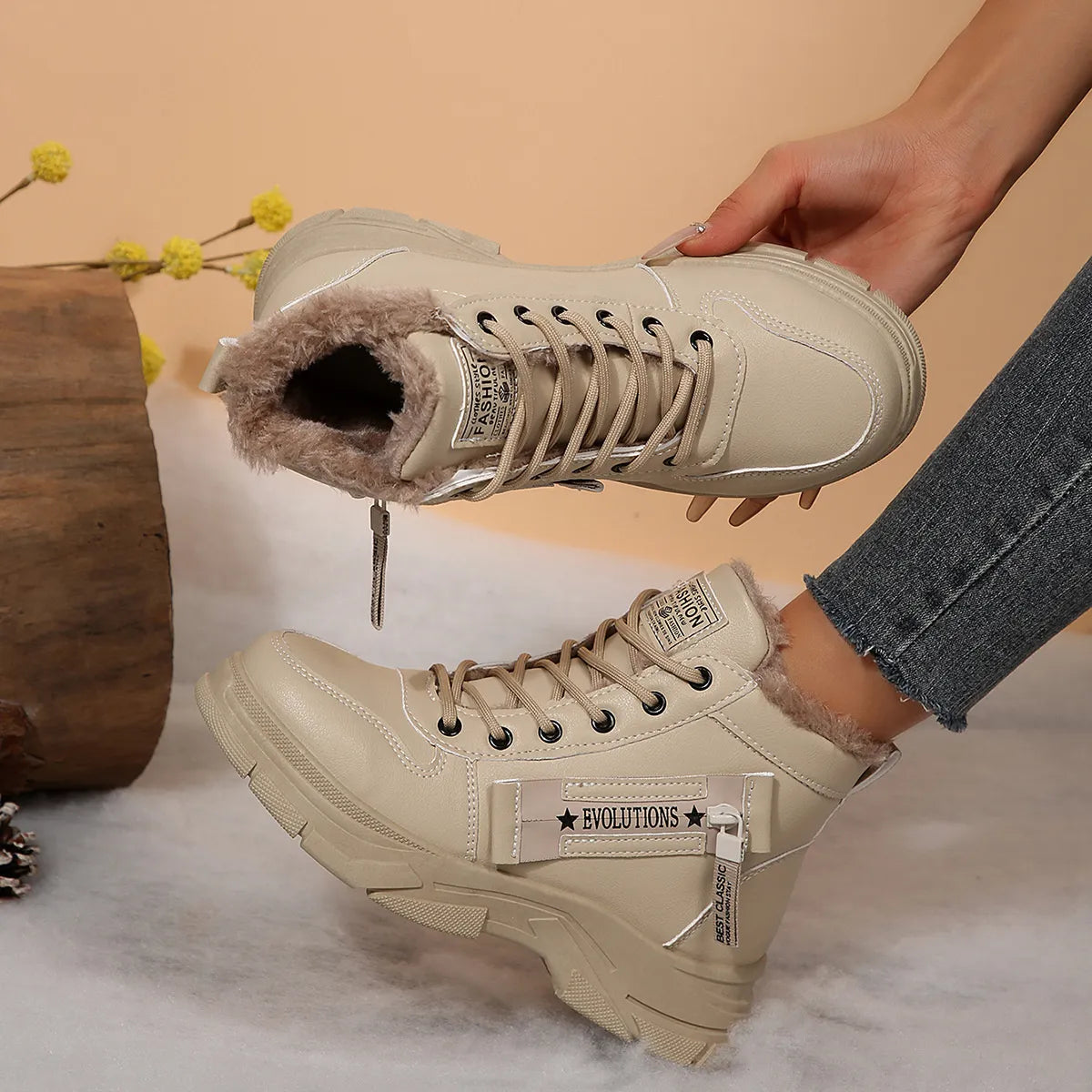 Premium Lace-Up Combat Boots with Fleece Line - Tigbul's Variety Fashion Shop