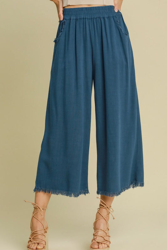 Umgee Full Size Linen Blend Elastic Waistband Wide Leg Pants Plus Size - Tigbul's Variety Fashion Shop