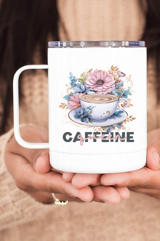 Caffeine Queen Floral Stainless Steel Travel Cup - Tigbul's Variety Fashion Shop