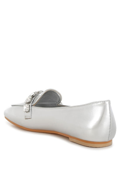 Celosia Metallic Diamante Strap Loafers - Tigbul's Variety Fashion Shop