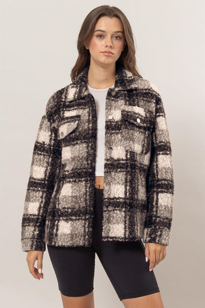 HYFVE Plaid Button Up Boucle Jacket - Tigbul's Variety Fashion Shop