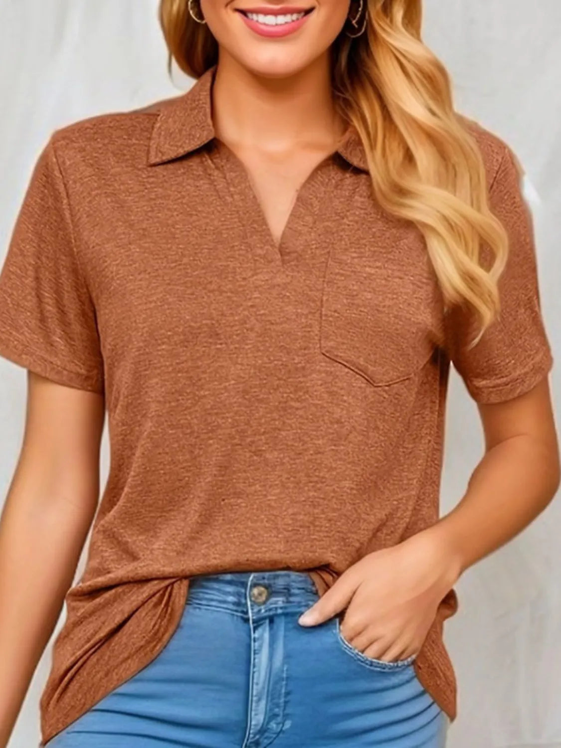 Johnny Collar Short Sleeve Top - Tigbul's Variety Fashion Shop