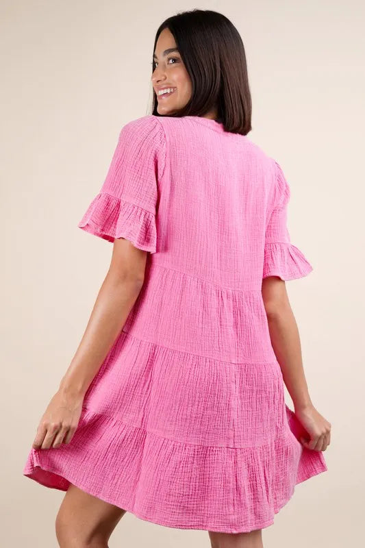 Pink Plus Size Mineral Washed Woven Mini Dress - Tigbul's Variety Fashion Shop